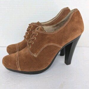 Michael Kors Brown Suede Oxford Stacked Heels Women's Sz 9 Platform Pumps Shoes
